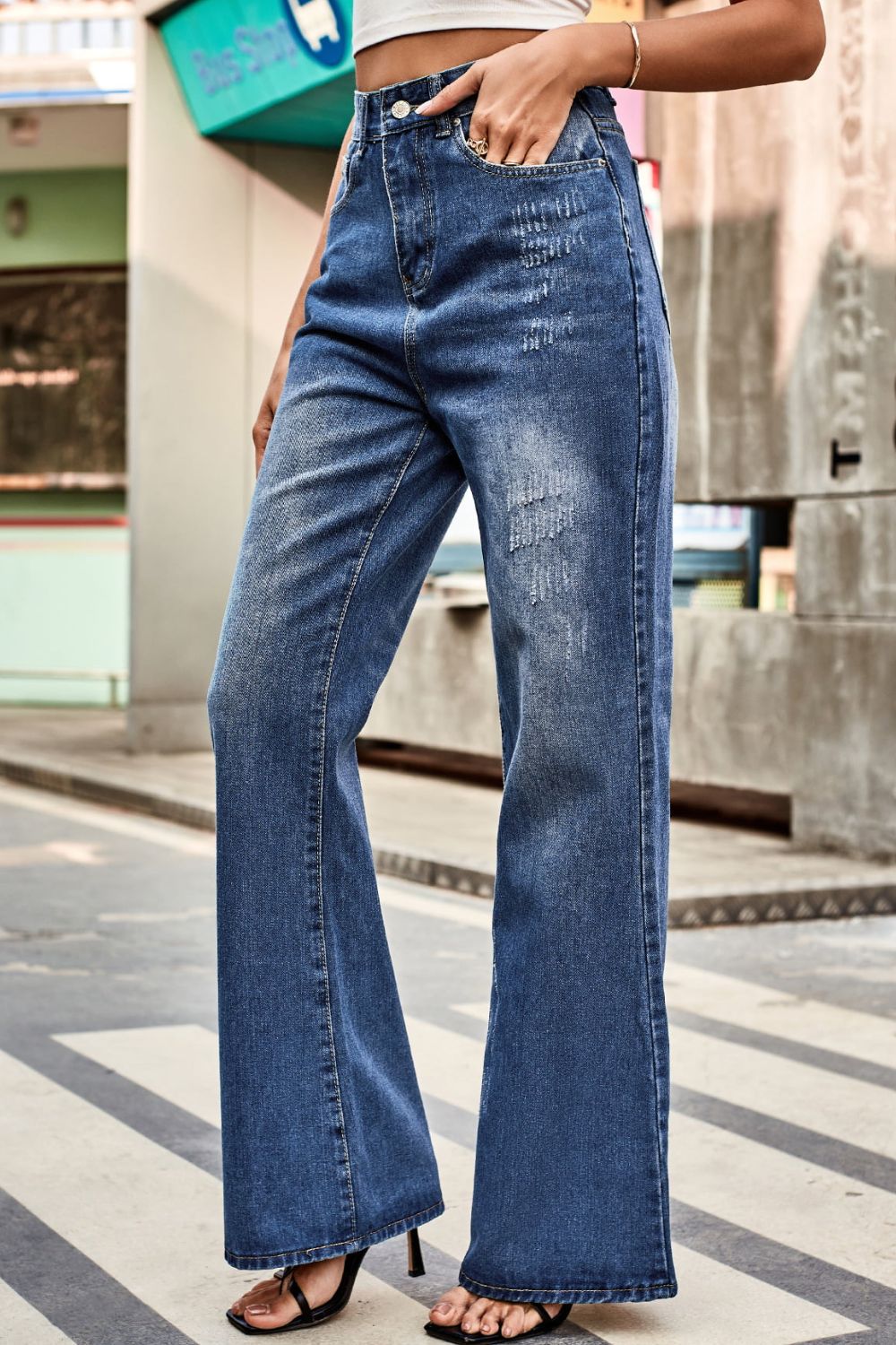 BeyondYou Buttoned Loose Fit Jeans with Pockets