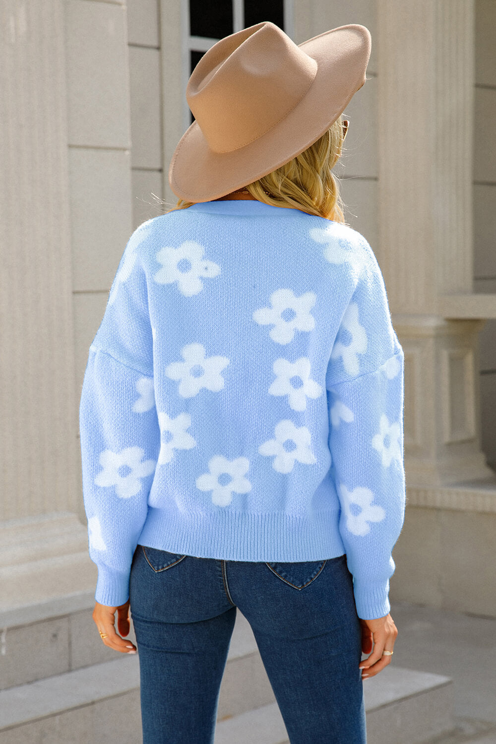 Women's Floral Dropped Shoulder Button-Up Cardigan