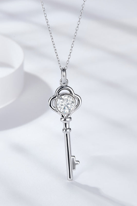 Women's 925 Sterling Silver 1 Carat Moissanite Key Pendant Necklace *