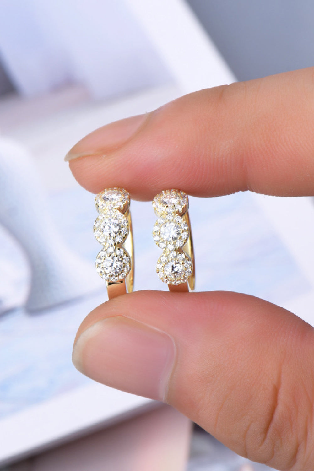 Moissanite 925 Sterling Silver Huggie Earrings | Length 0.64" Moissanite 0.07*6 Weight 0.1oz