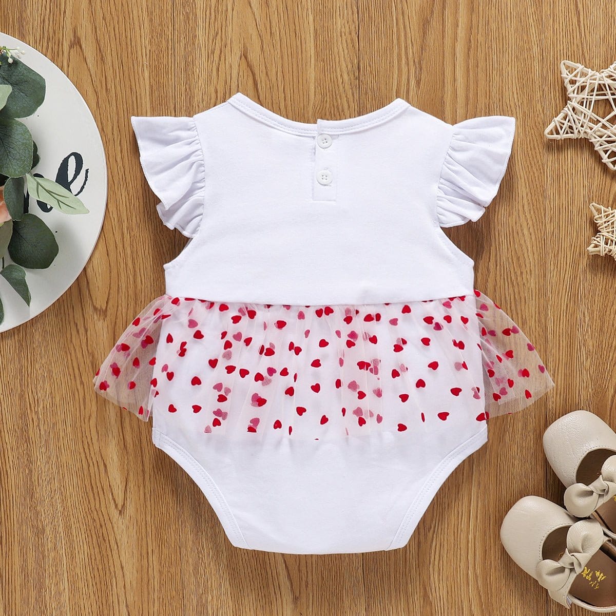 LITTLE GIRLS Valentine's Day Baby Heart Graphic Tulle Bodysuit Dress SZ 0M-12M