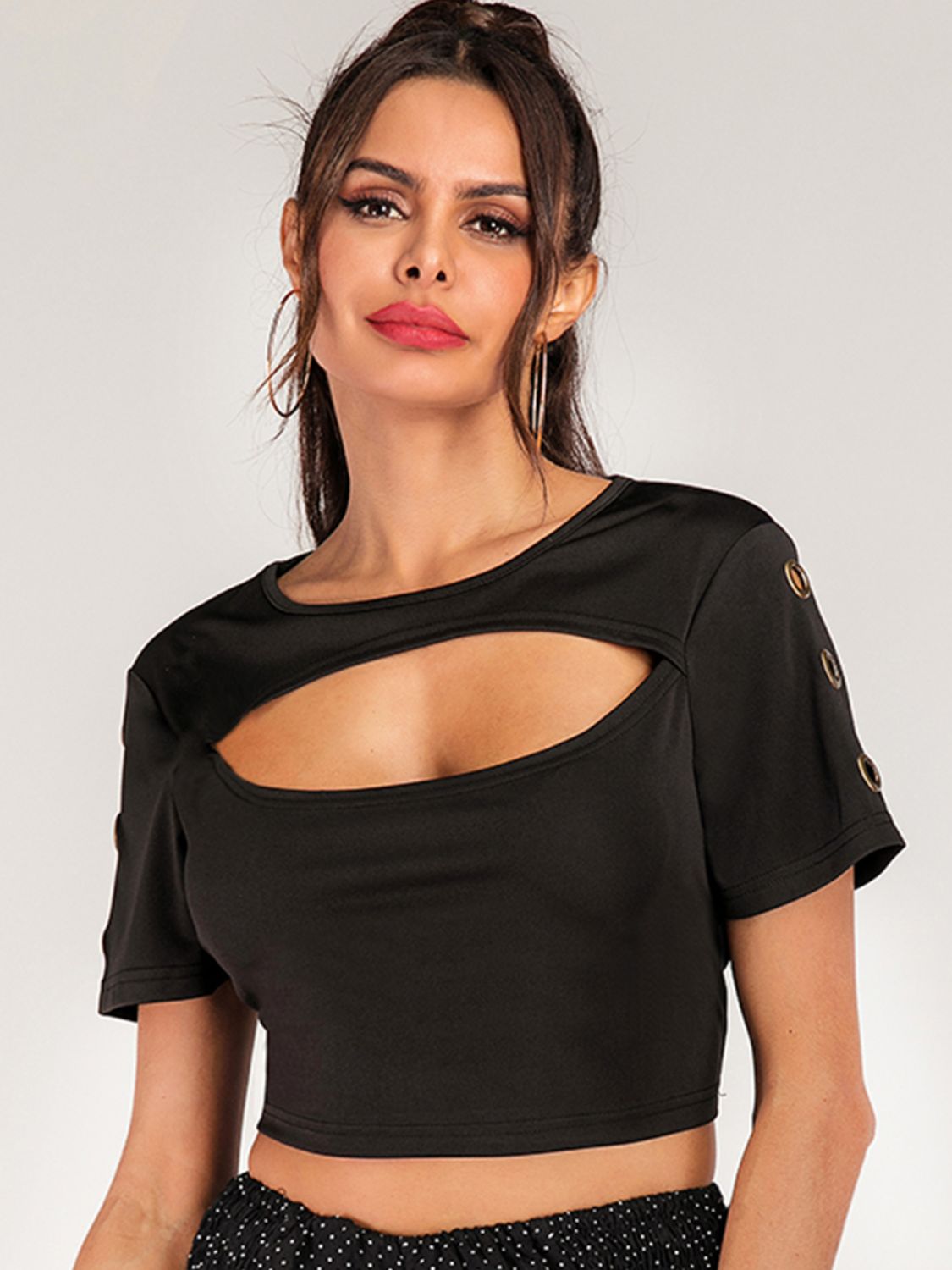 Women's Cutout Grommet Detail Cropped Tee
