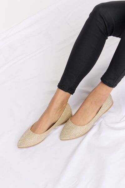Forever Link Champagne Rhinestone Point Toe Flat Slip-Ons