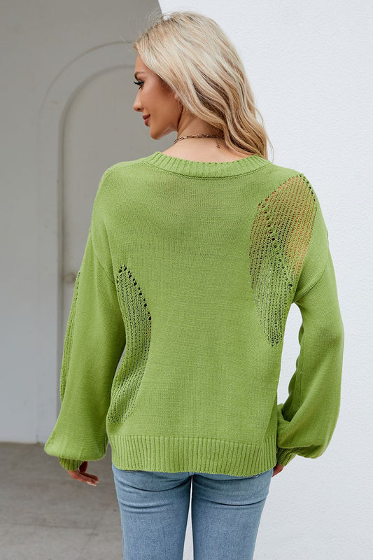 Beauteous Openwork Round Neck Dropped Shoulder Knit Top