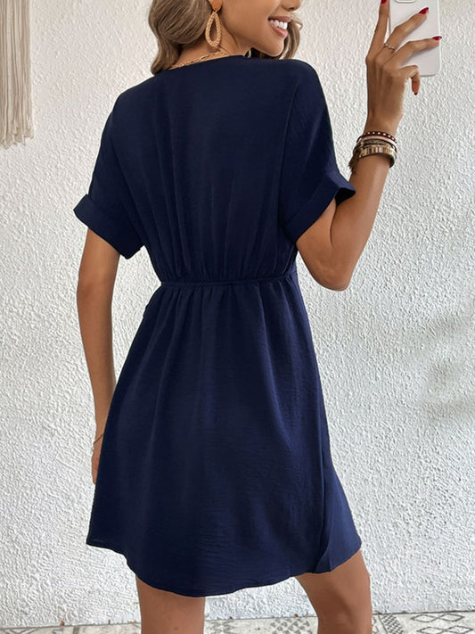 Women's Tied Cuffed Sleeve Surplice Dress