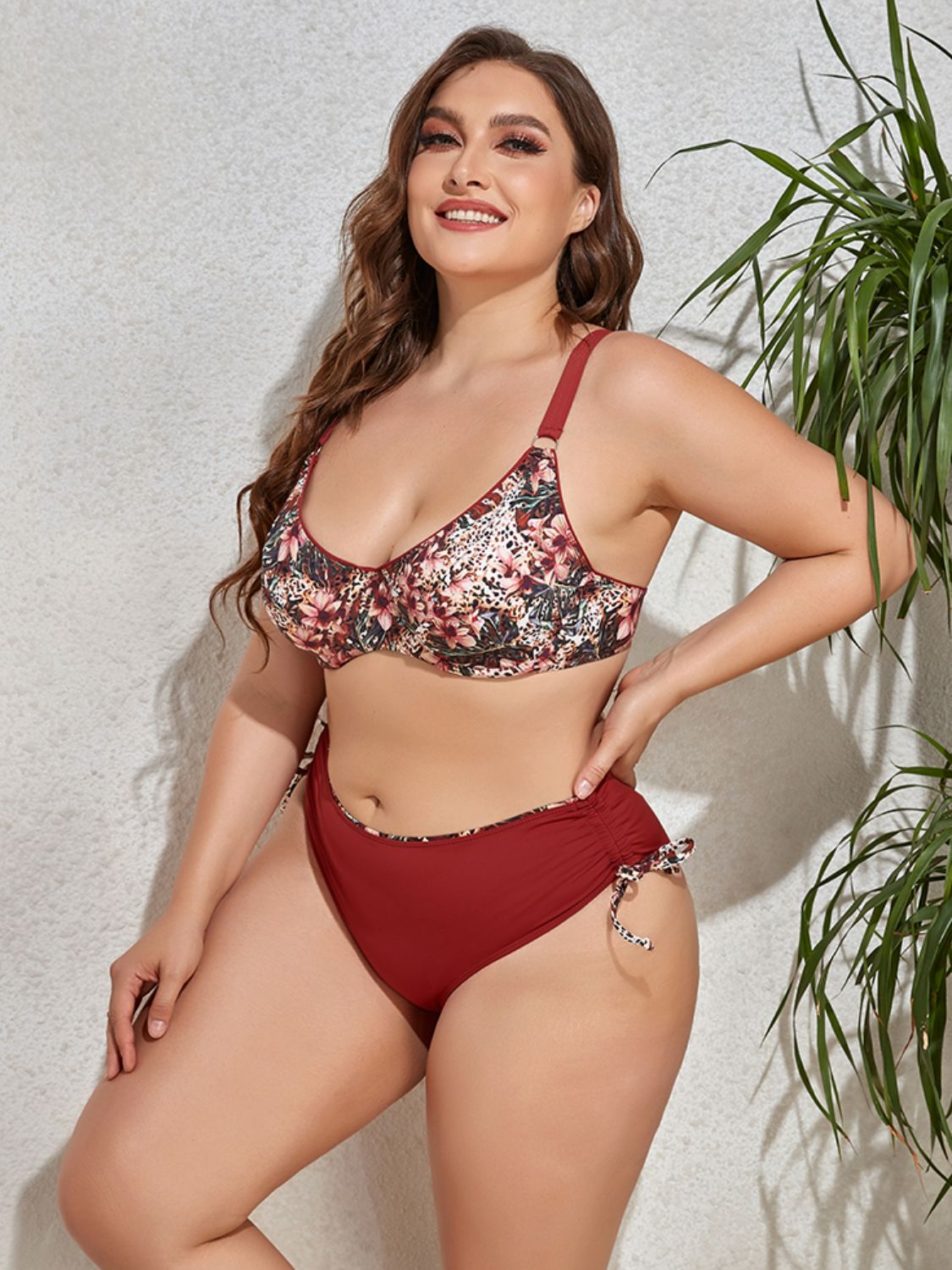 Sammi Plus Size Printed V-Neck Drawstring Bikini Set