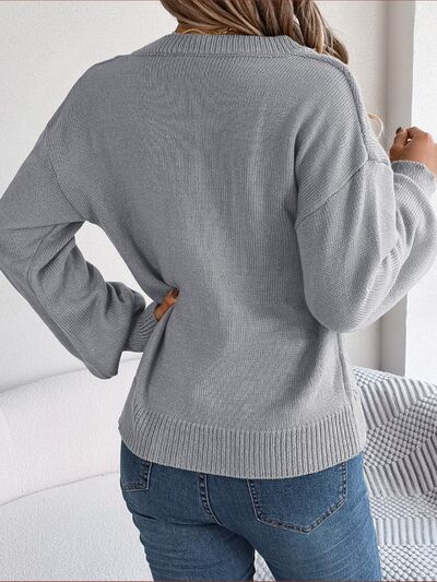SophisticatedChic Cable-Knit Buttoned V-Neck Sweater