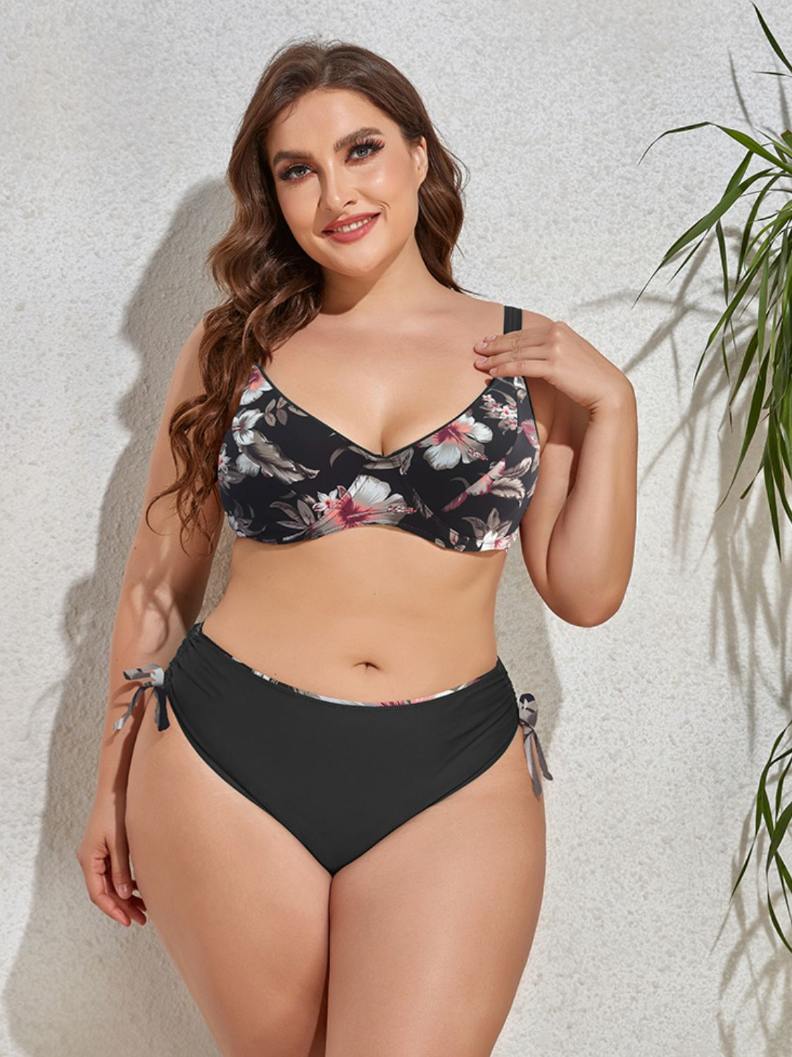 Sammi Plus Size Printed V-Neck Drawstring Bikini Set