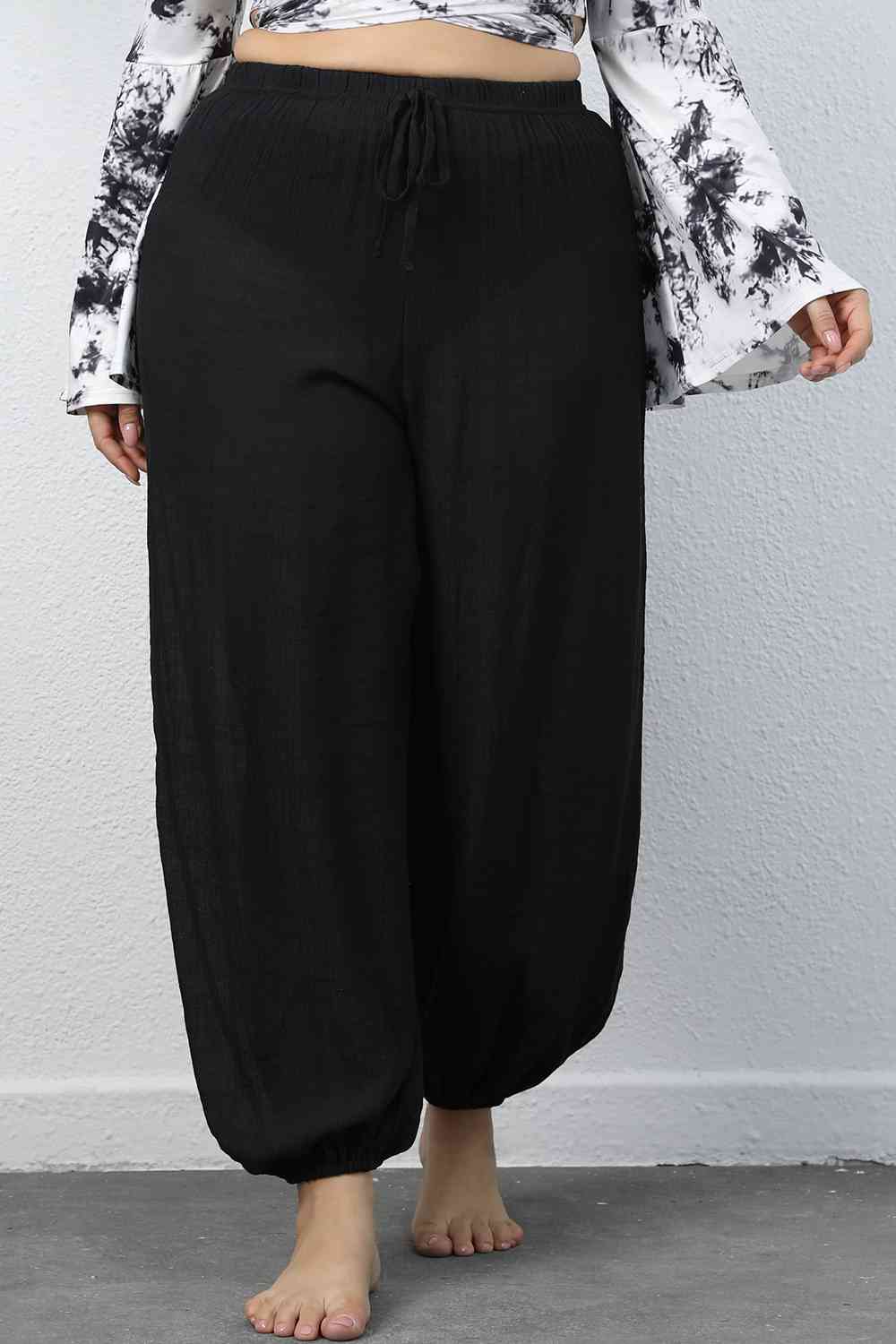 Plus Size Drawstring Black Jogger Pants