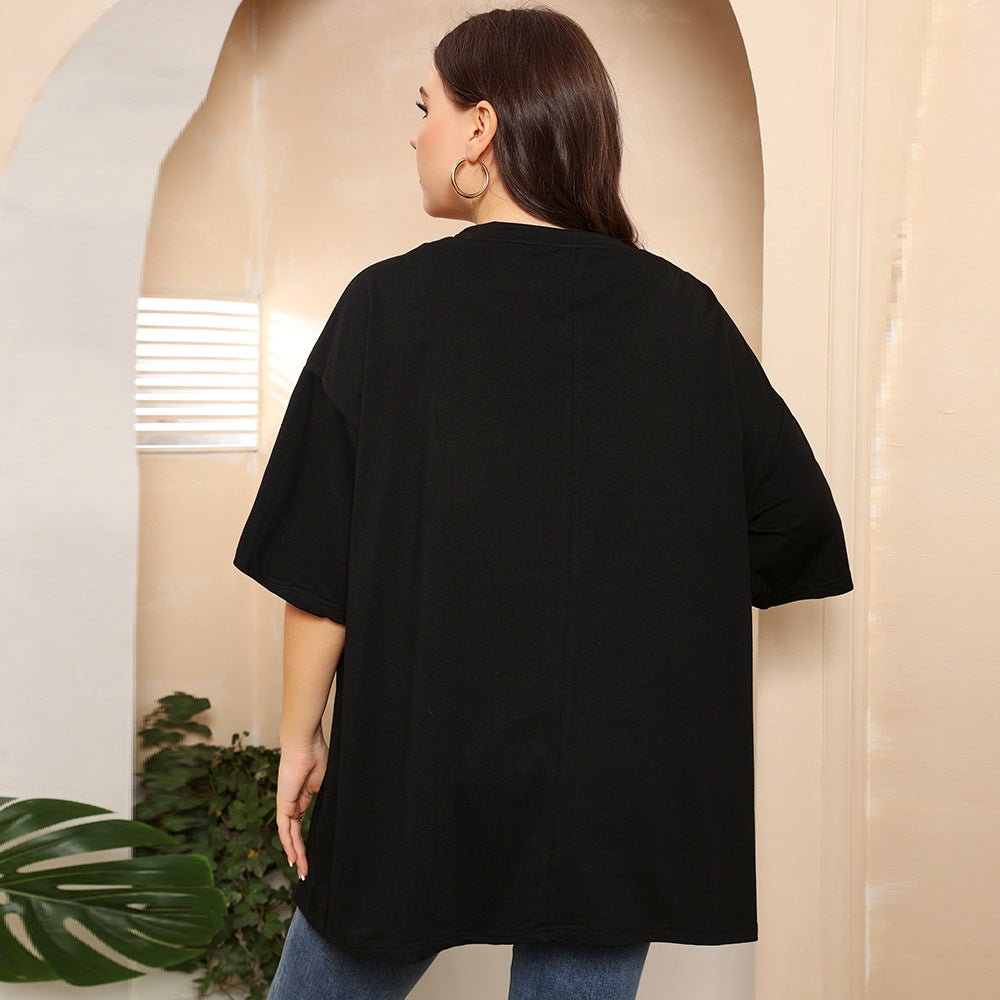 Plus Size Graphic Wonderful Life Cutout Half Sleeve Tunic Tee *