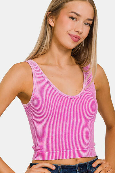Zenana Washed Ribbed Cropped Tank - Brand Zenana