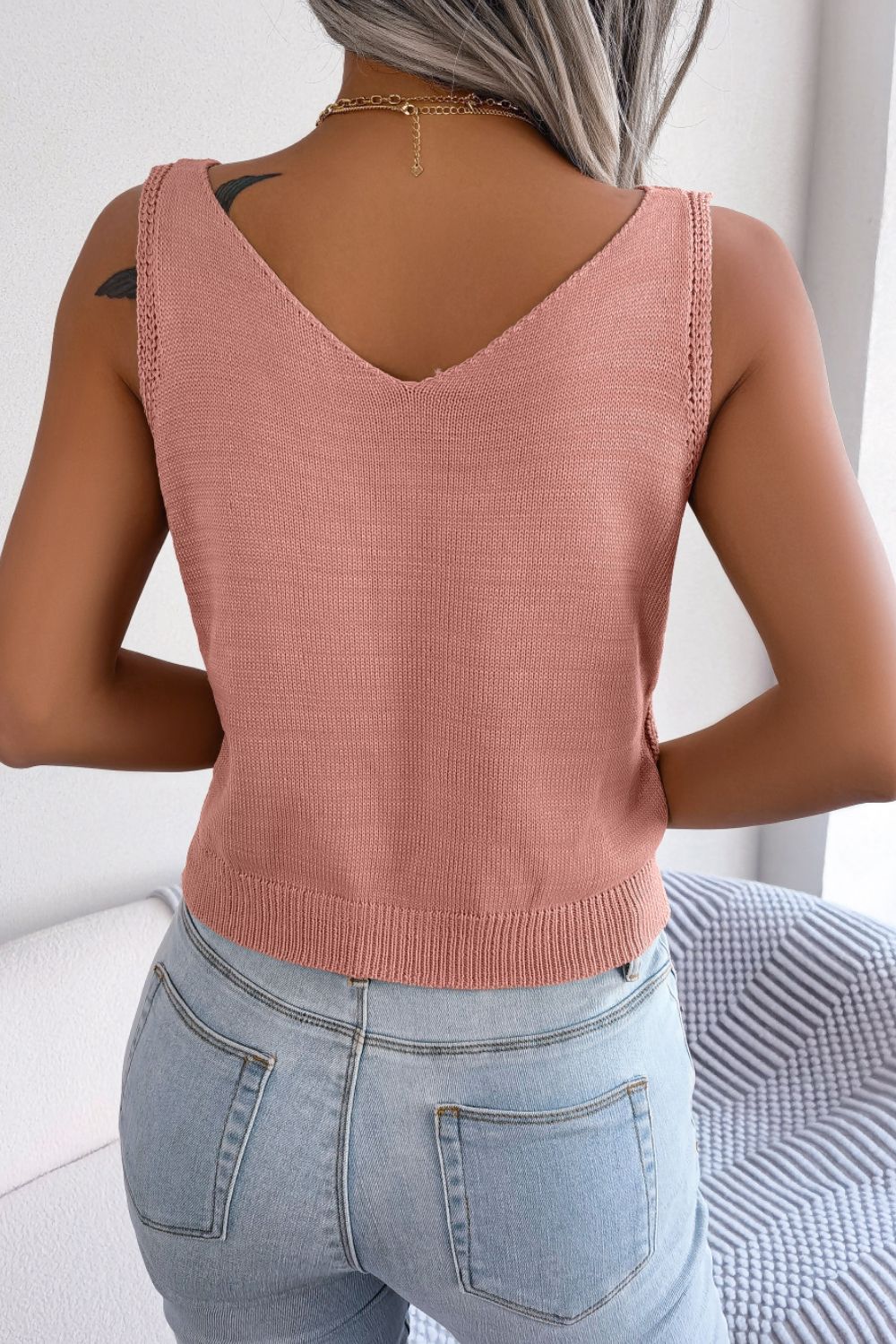 SUN&SAND Decorative Button Mixed Knit Tank