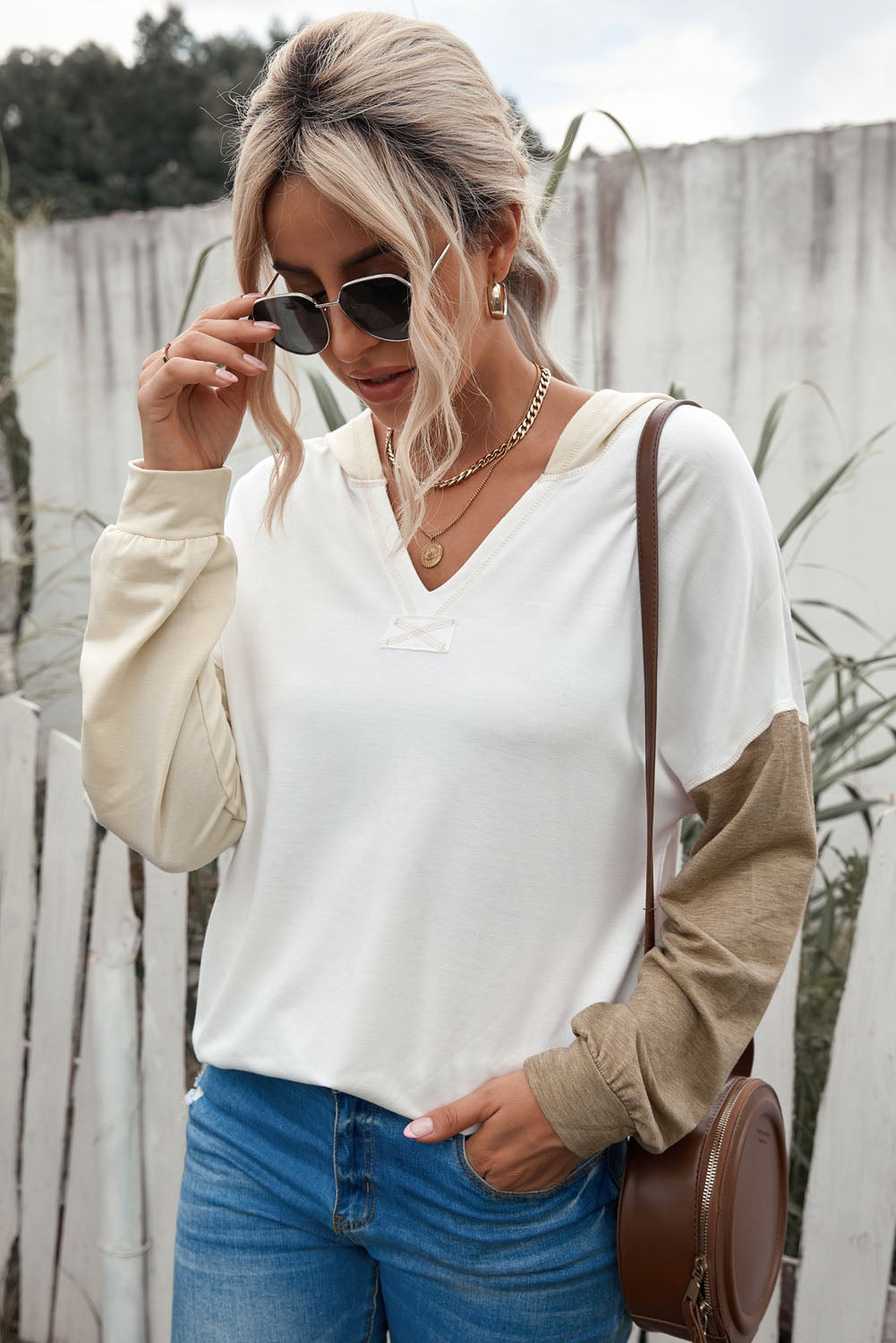 Women's Full Size Color Block Drop Shoulder Hoodie