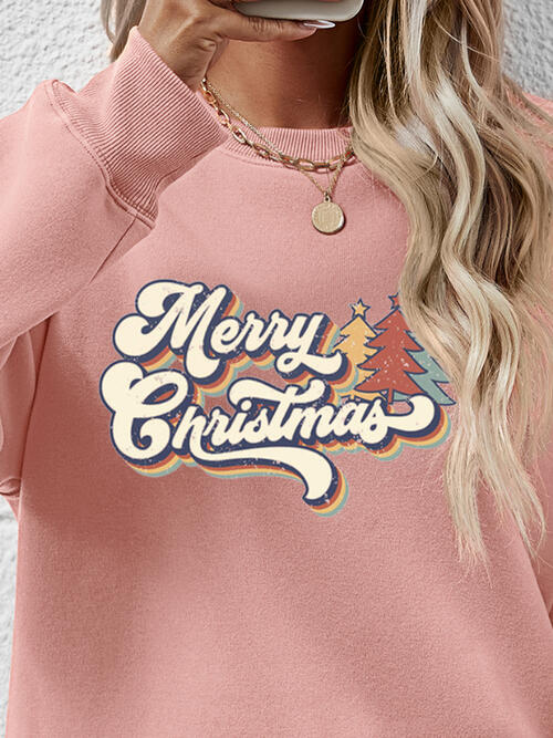 Christmas THEMED Letter Graphic Round Neck Sweatshirt