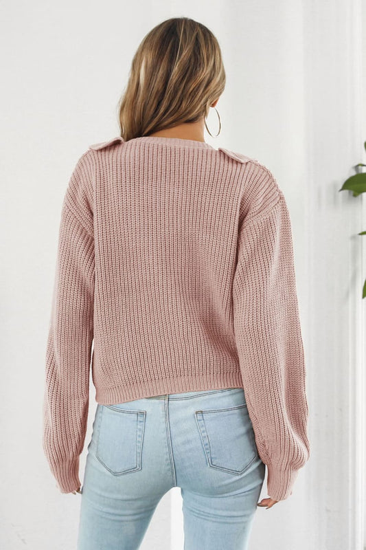 TrendiStyles Ruffle Trim Button-Down Dropped Shoulder Sweater 🦋