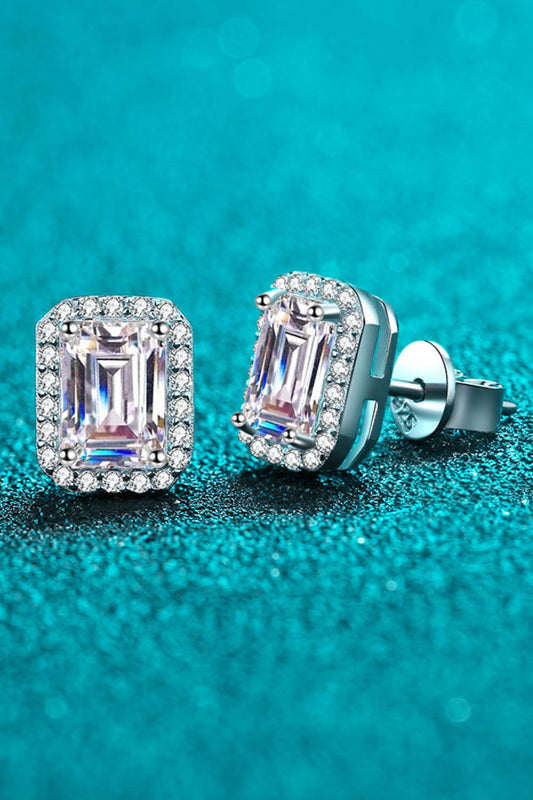 Women's 1 Carat Moissanite Rhodium-Plated Square Stud Earrings *