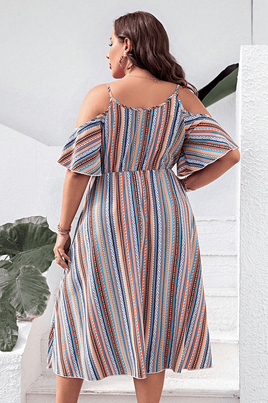 Penelope Plus Size Striped Cold-Shoulder Dress