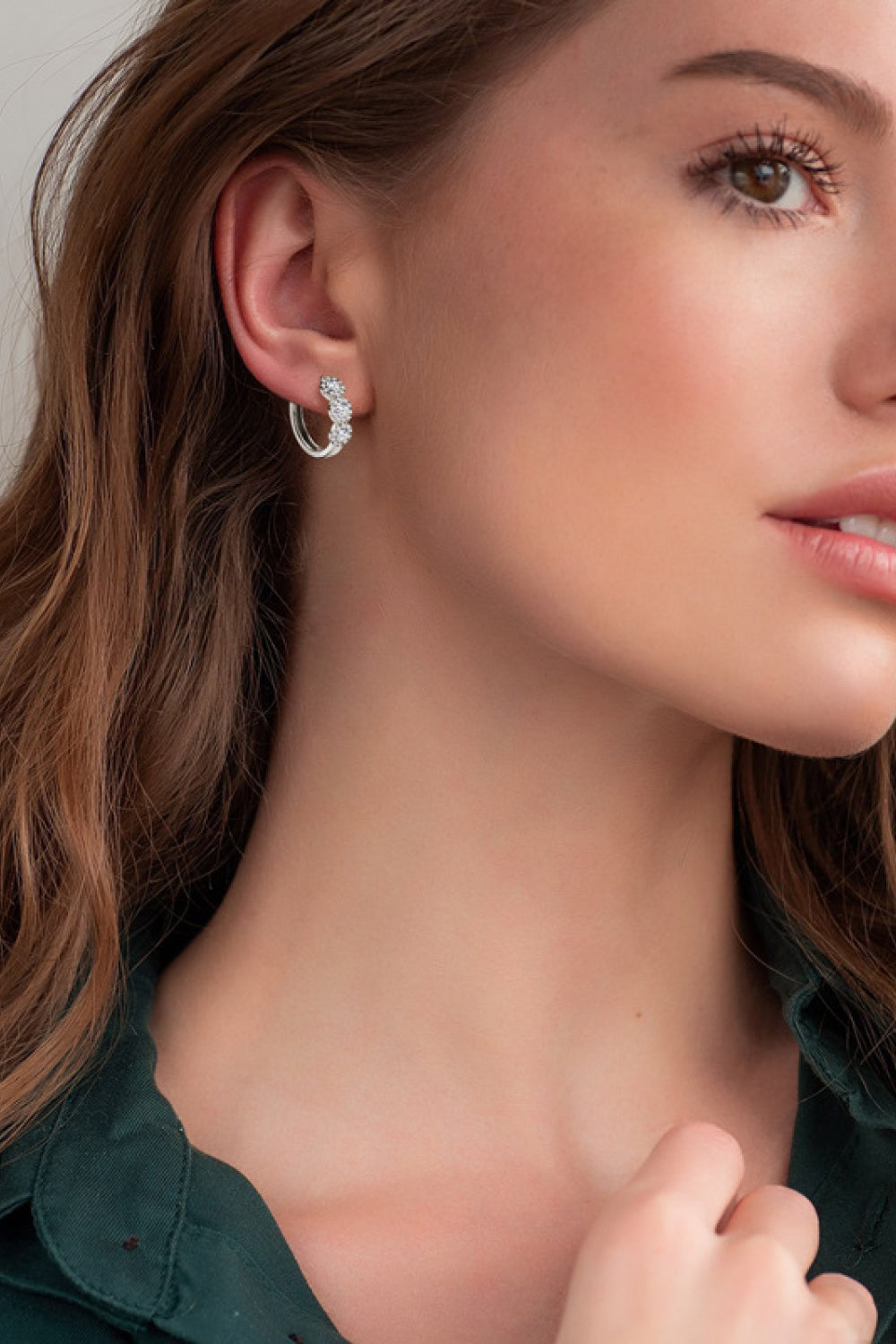 Moissanite 925 Sterling Silver Huggie Earrings | Length 0.64" Moissanite 0.07*6 Weight 0.1oz