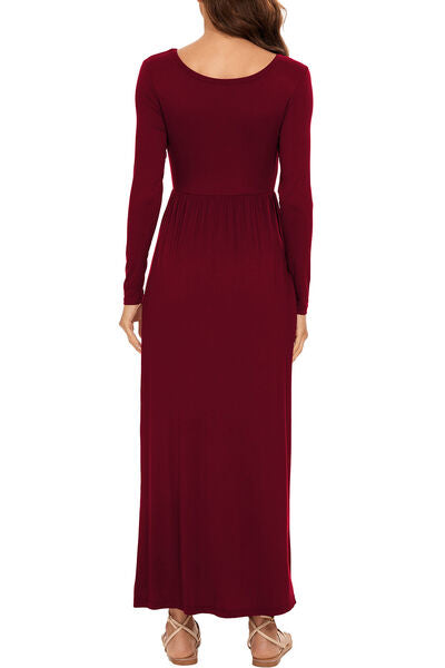Jaylynn Round Neck Long Sleeve Pocketed Maxi Dress