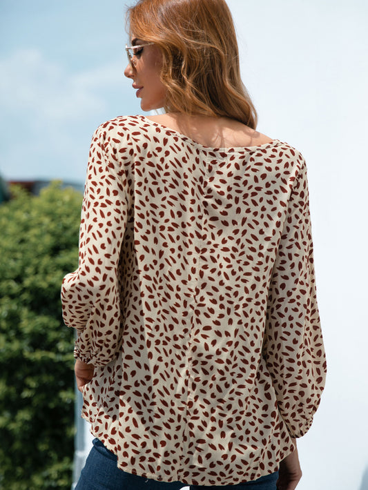 Beauteous Printed V-Neck Balloon Sleeve Blouse