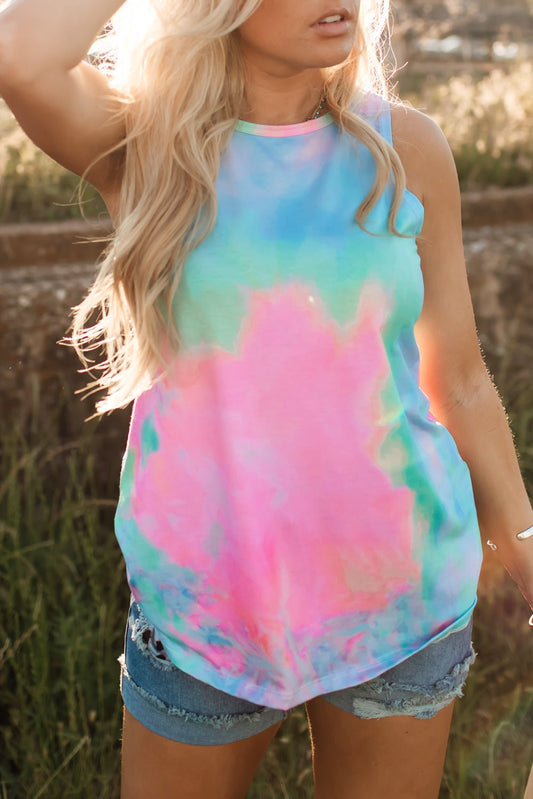 Full Size Mixed Print Open Back Sleeveless Top *