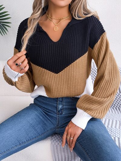 Isabella Color Block Dropped Shoulder Sweater