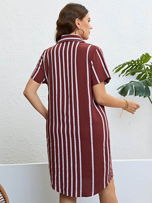 Women's Plus Size Agnetha Striped Short Sleeve Shirt Dress