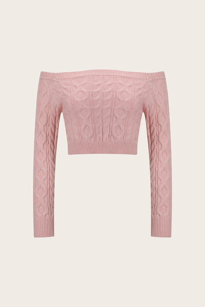 Cable-Knit Off-Shoulder Long Sleeve Sweater