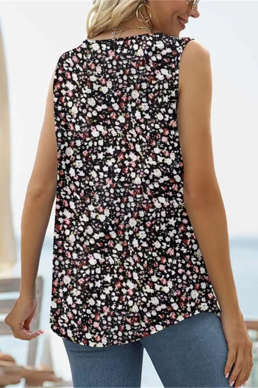 SALTYMIND Full Size Printed Square Neck Curved Hem Tank