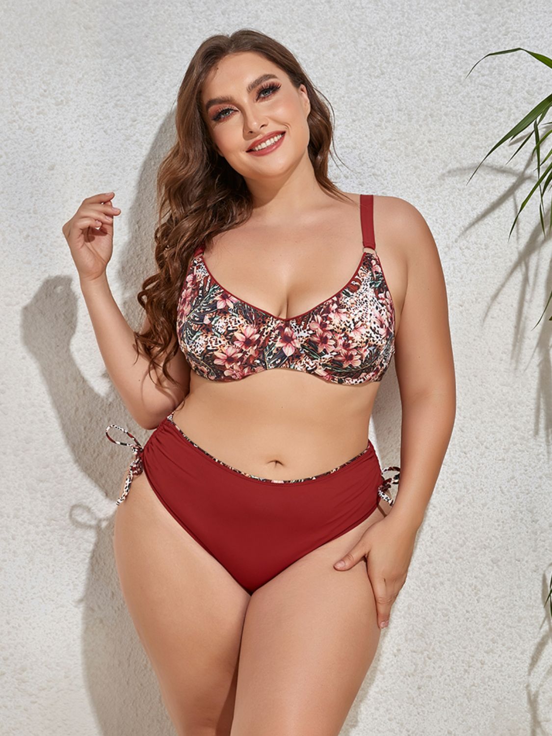 Sammi Plus Size Printed V-Neck Drawstring Bikini Set