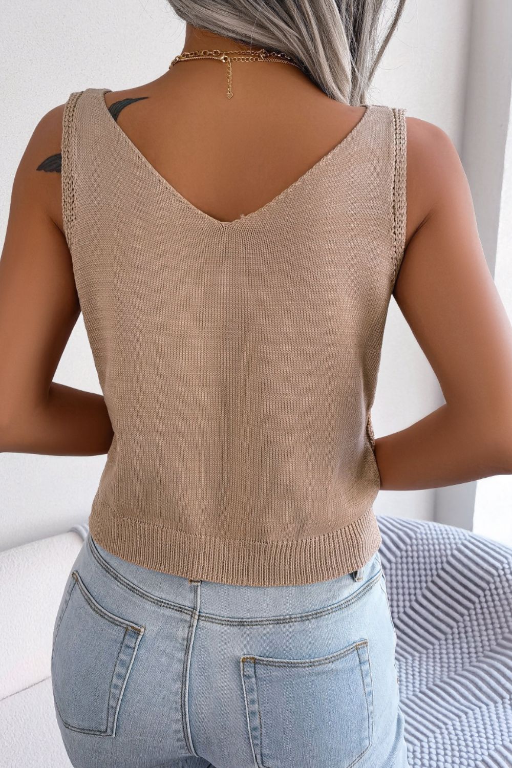 SUN&SAND Decorative Button Mixed Knit Tank