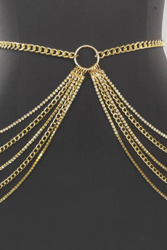 Halloween Multi-Layered Ring Detail Waist Chain with Rhinestones *