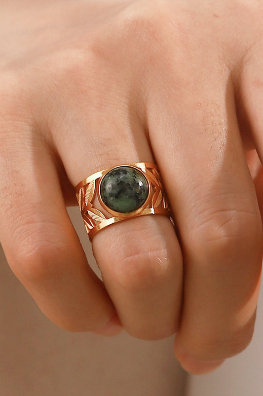 18k Women's Gold Plated Malachite Leaf Ring *