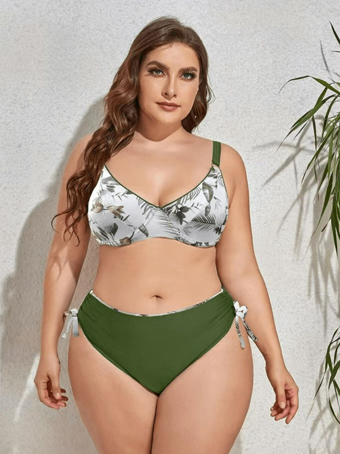 Sammi Plus Size Printed V-Neck Drawstring Bikini Set
