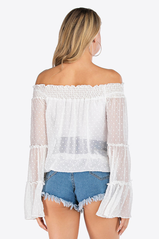 Swiss Dot White Off-Shoulder Blouse
