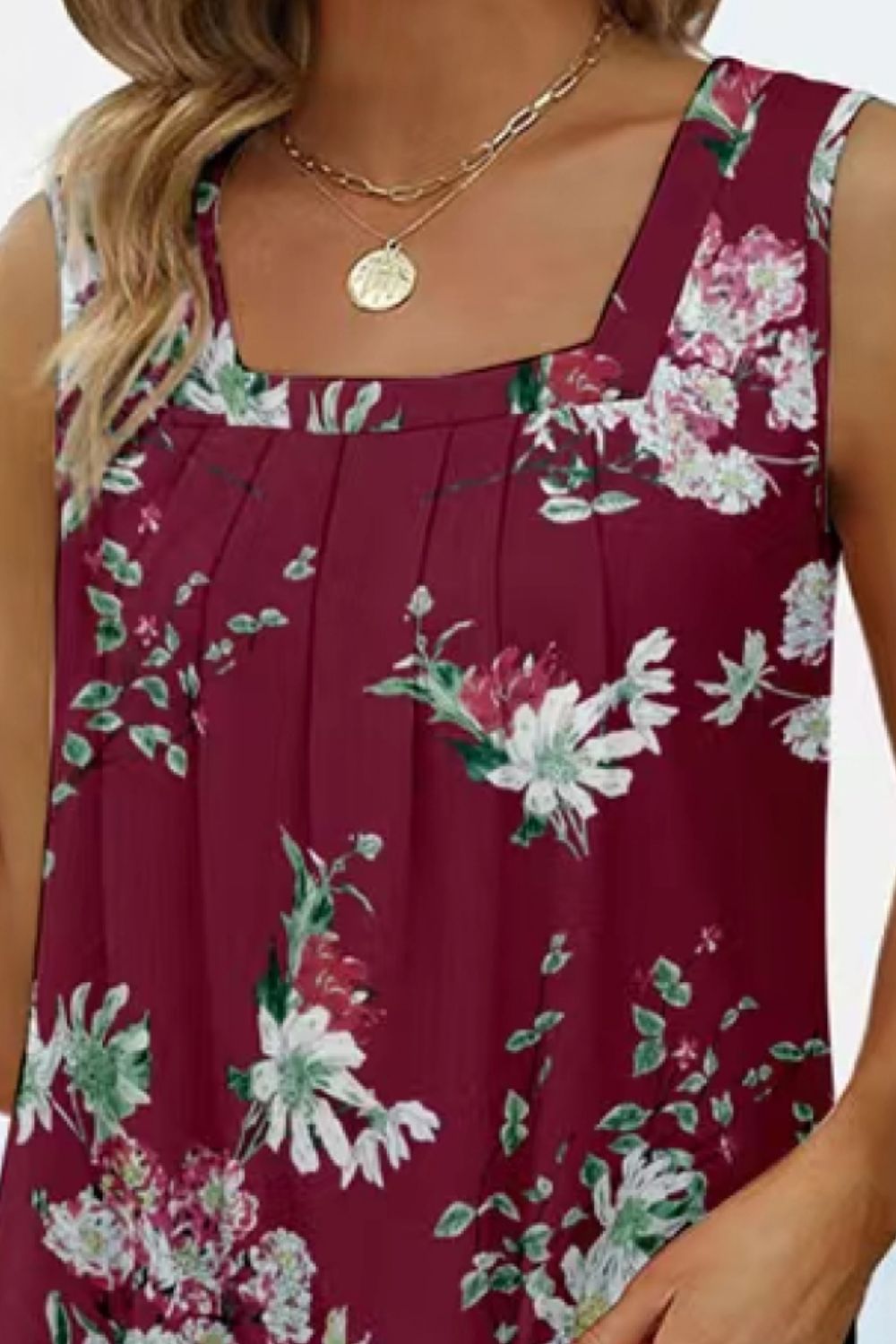 SALTYMIND Full Size Printed Square Neck Curved Hem Tank