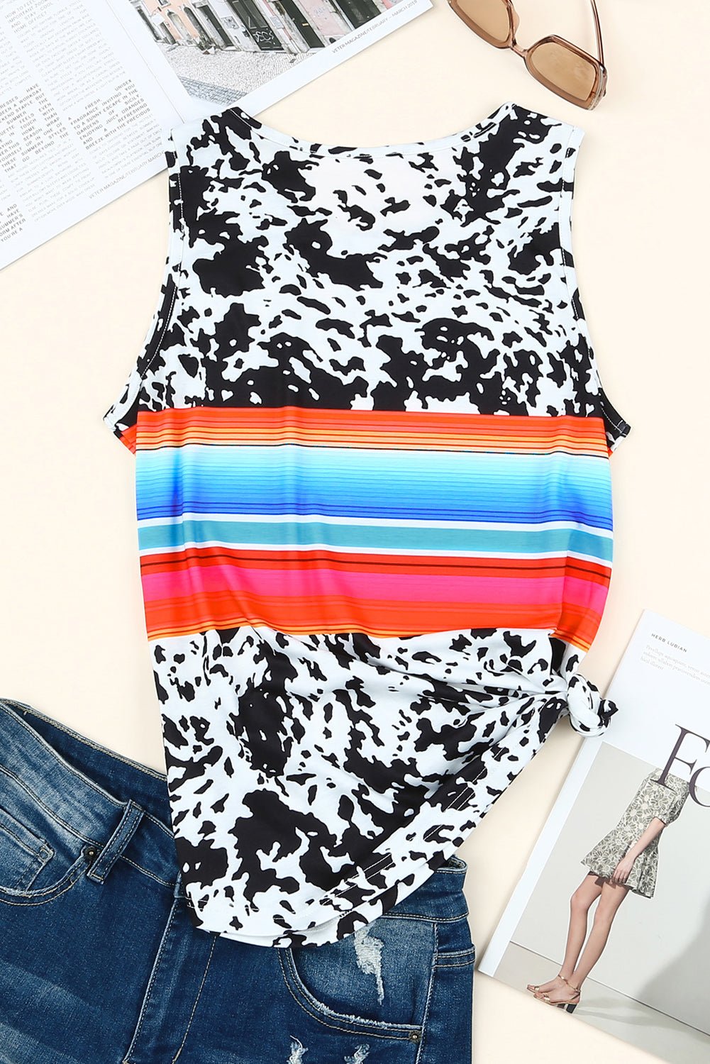 Full Size Multicolored Round Neck Tank Top *