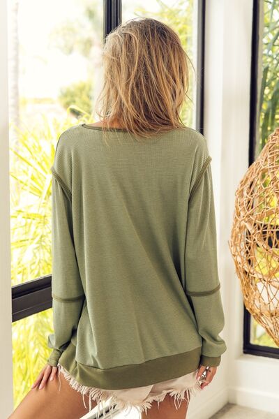 BiBi Waffle Knit Contrast Trim Long Sleeve T-Shirt - Brand BiBi