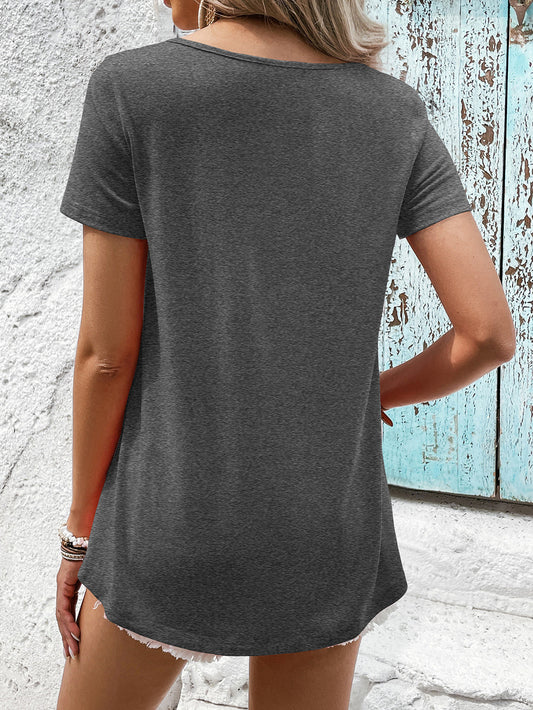 Women's Spliced Lace Contrast Short Sleeve Top