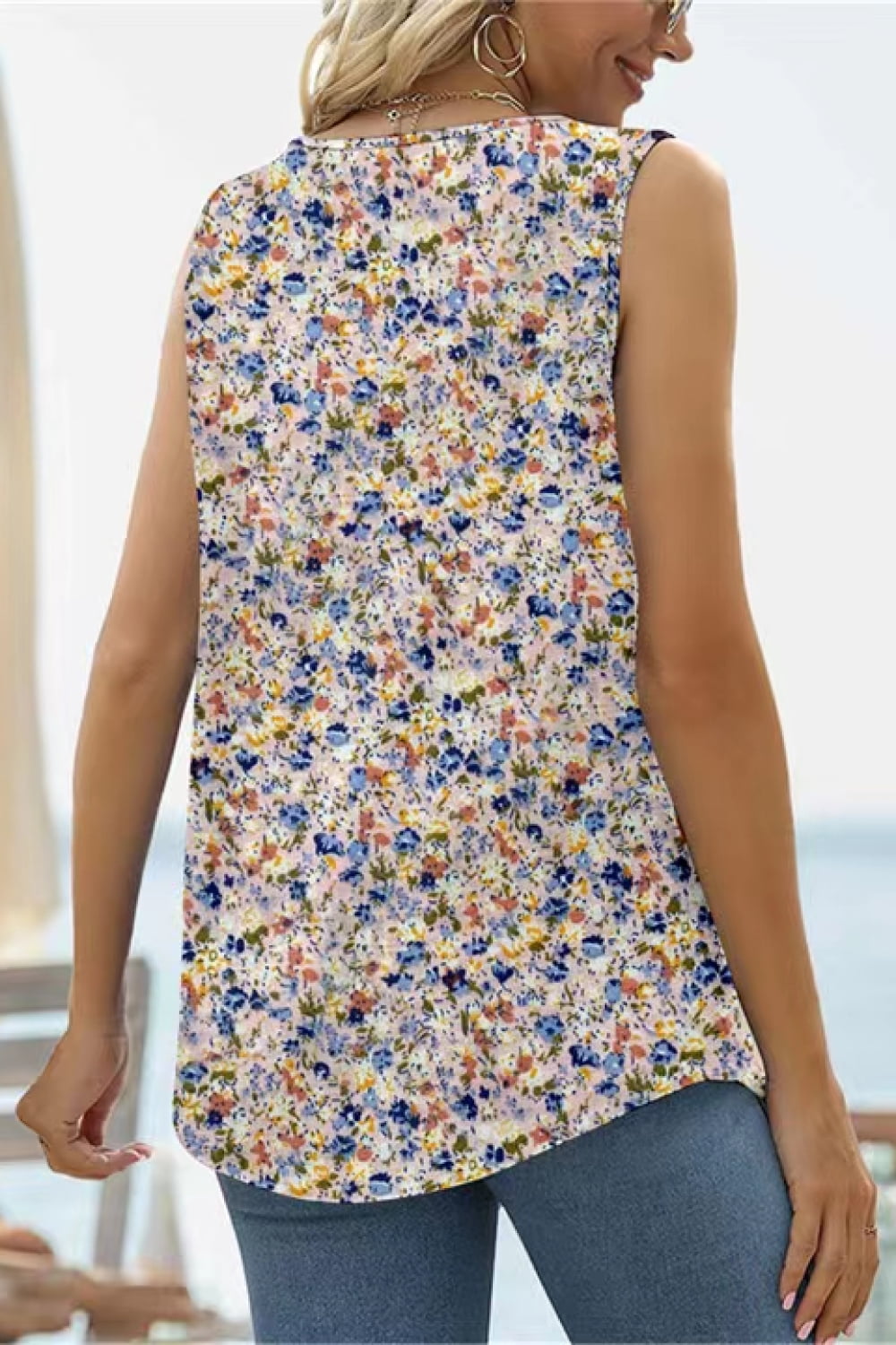 SALTYMIND Full Size Printed Square Neck Curved Hem Tank