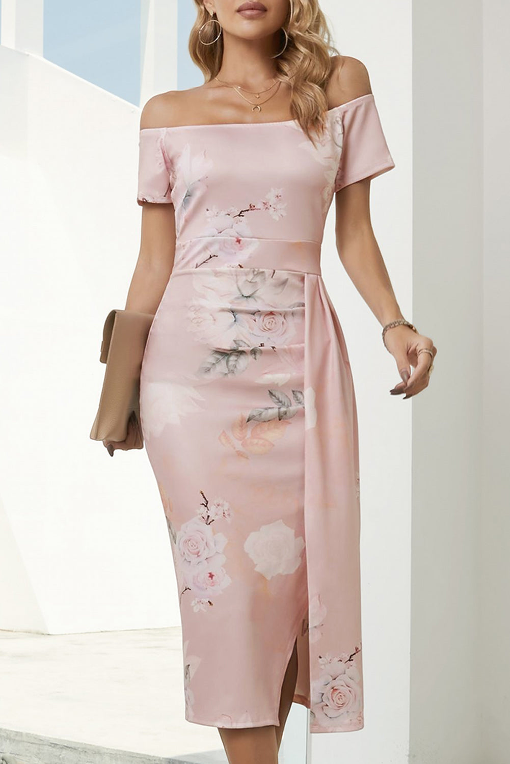 Women's Full Size Printed Off-Shoulder Split Dress
