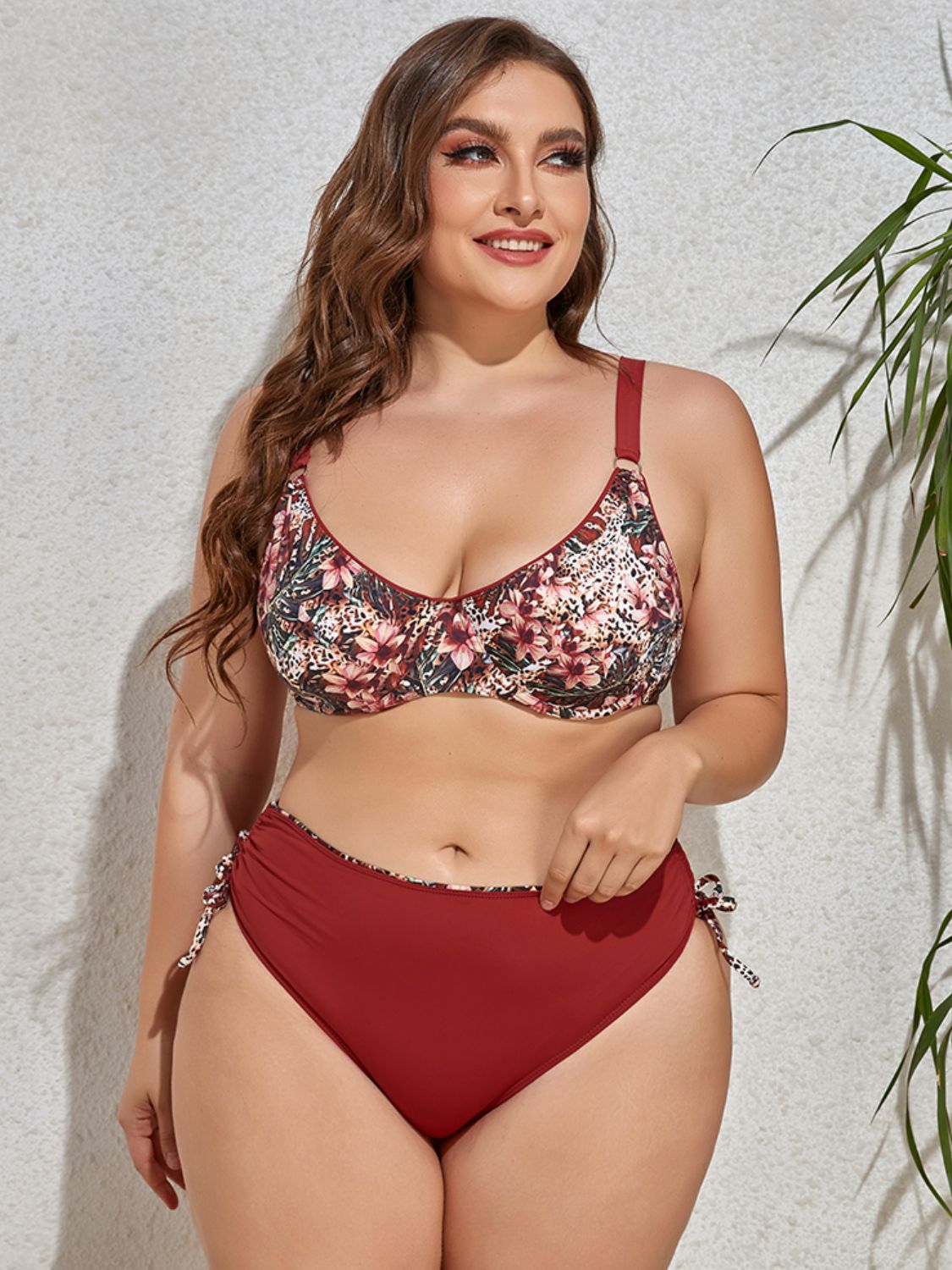 Sammi Plus Size Printed V-Neck Drawstring Bikini Set