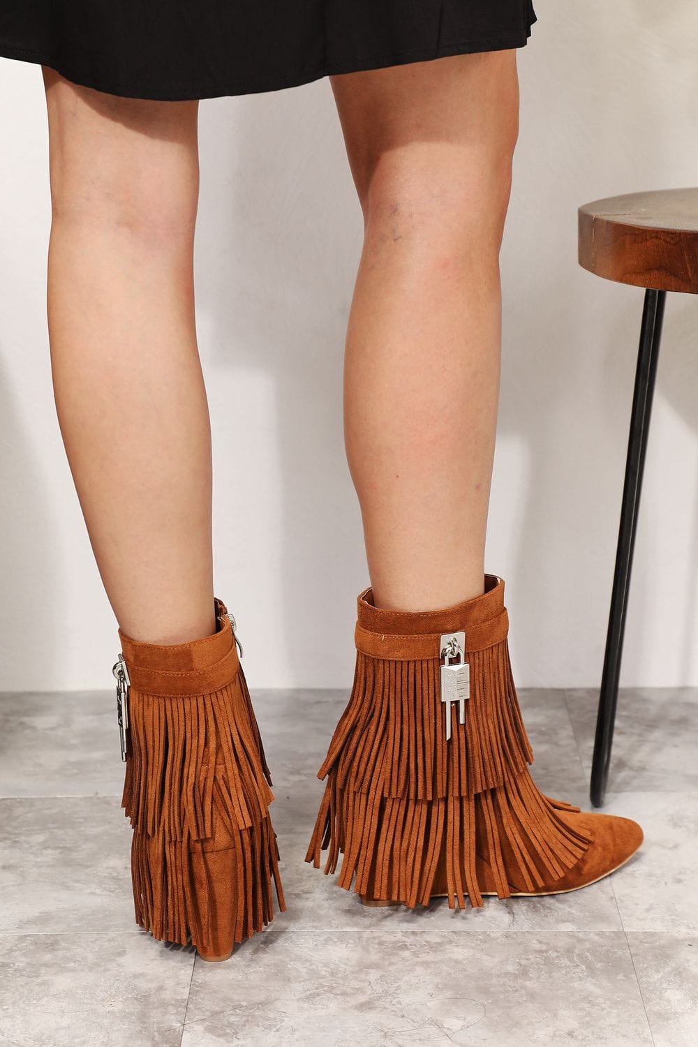 Legend Women's Tassel Wedge Heel Ochre Ankle Boots