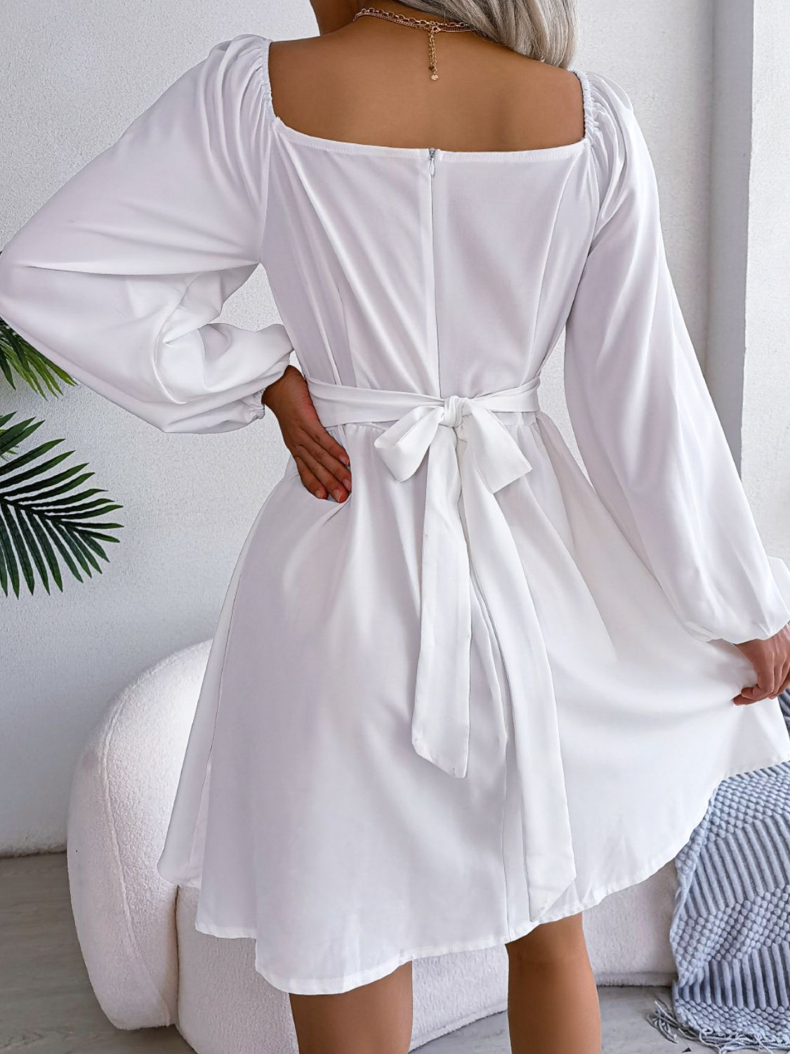 HANNAH MEA Tied Square Neck Balloon Sleeve Dress