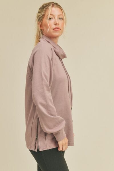 Kimberly C Drawstring Side Zip Lavender Sweatshirt