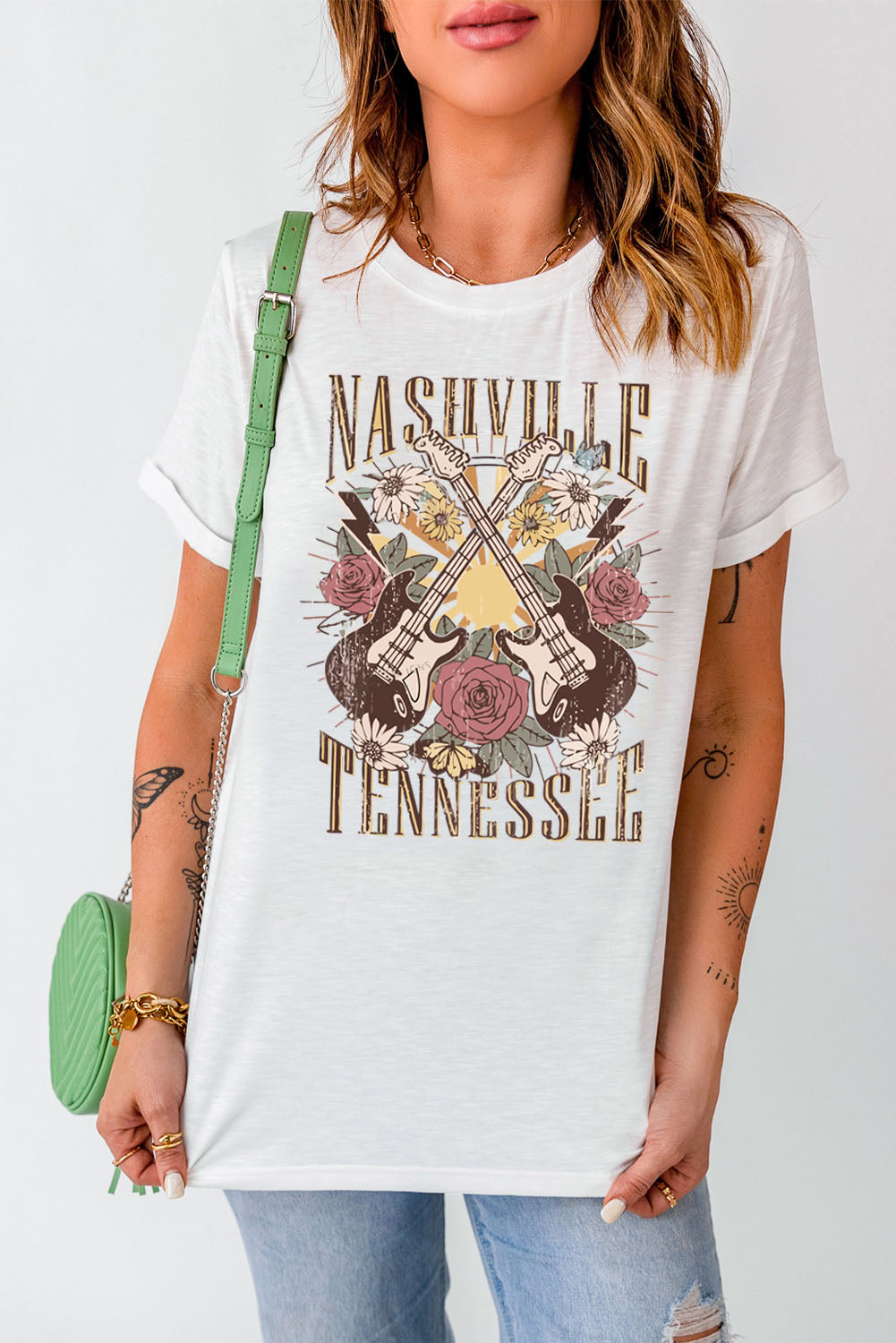 Women's Full Size NASHVILLE TENNESSEE Cuffed Tee Shirt