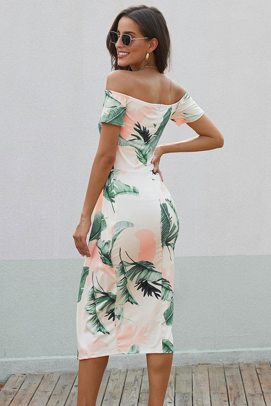 Women's Full Size Printed Off-Shoulder Split Dress