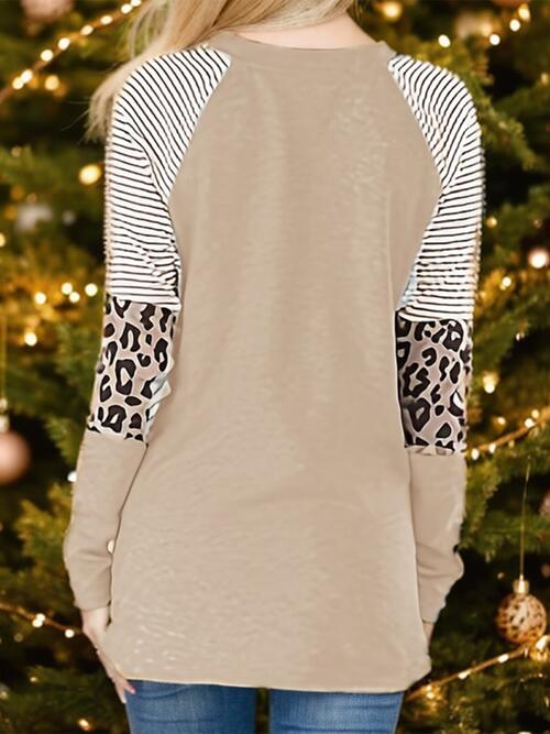 CHRISTMAS THEMED Christmas Tree Graphic Striped Tan Long Sleeve Sweatshirt