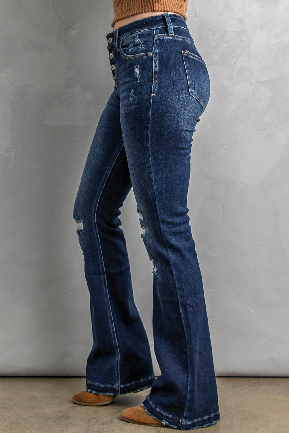 Mcklynn Button Fly Distressed Bootcut Jeans