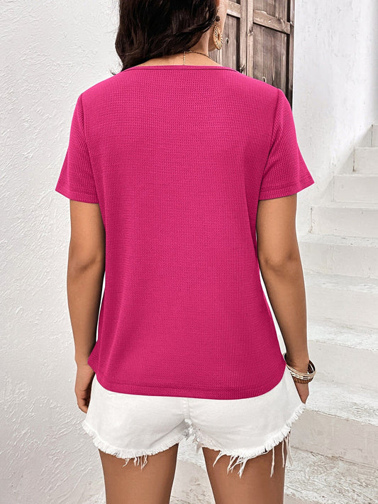 Malibu Dreams Women's Lace Trim Contrast Waffle-Knit Top